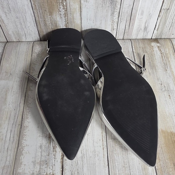 The Drop Women Metallic Silver Pointed Toe Slingback Mary Jane Flats Shoes - Picture 9 of 11